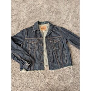 1999 GAP Blue‎ Jeans Denim Jacket Raw Hem Distressed Vintage Women's XS